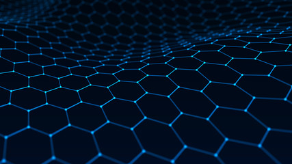 Leinwandbilder - Abstract technology background. Artificial intelligence. Futuristic hexagon perspective background. Big data visualization. 3D rendering.