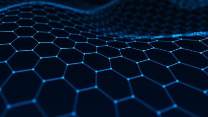 Leinwandbilder - Abstract technology background. Artificial intelligence. Futuristic hexagon perspective background. Big data visualization. 3D rendering.