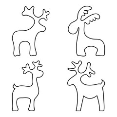 Wall Mural - Set of Christmas reindeer, outline design. Coloring page for children. Vector illustration