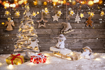 Wall Mural - christmas decoration on wooden background