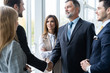 © opolja - Business people shaking hands, finishing up a meeting. Handshake. Business concept.