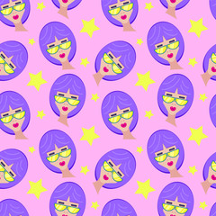 Sticker - Seamless pattern with girl