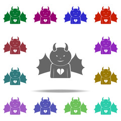 Poster - a demon with a broken heart icon. Elements of Angel and demon in multi color style icons. Simple icon for websites, web design, mobile app, info graphics
