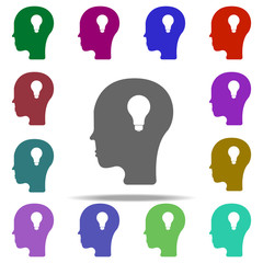 Poster - idea in the head icon. Elements of University life in multi color style icons. Simple icon for websites, web design, mobile app, info graphics