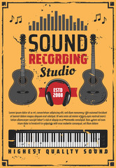 Wall Mural - Sound recording studio and musical instruments