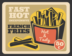 Wall Mural - French fries pack retro banner, fast food