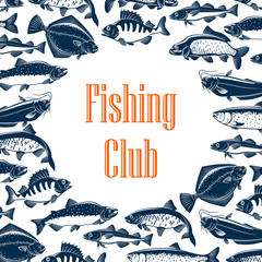  Klub wędkarski plakat z rybami w ramce wzór