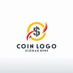 Wall Mural - coin finance logo with swoosh symbol vector, modern dollar logo template