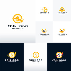 Wall Mural - set of coin finance logo with swoosh symbol vector, collection modern dollar logo template