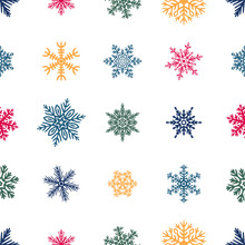 Simple Seamless Pattern With Hand Drawn Snowflakes
