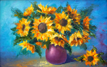 Sunflowers Oil Art Imressionism Painting Floral Modern