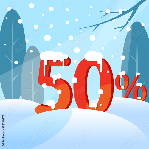Fotografia A discount fifty percent. Figures in the snow