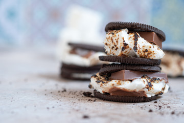 marshmallow smores with chocolate cookies