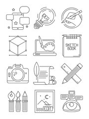 Poster - creative line icons. process of artists branding blogging graphic symbols vector arts isolated. bran