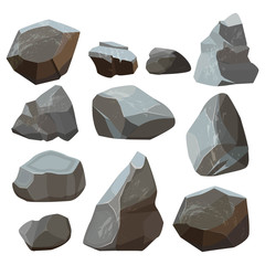 Poster - stones cartoon. rock mountains flagstone rocky vector illustrations isolated on white background. st