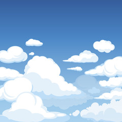 Wall Mural - sky with fluffy clouds. clean blue panorama of cloudscape cloudy vector cartoon illustration. fluffy