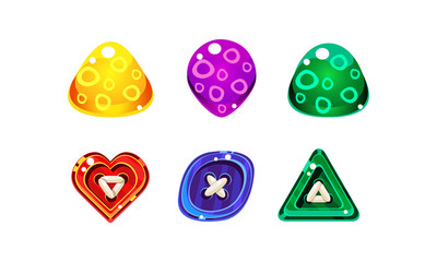 Poster - Colorful jelly glossy figures of different shapes for game or web design interface vector Illustration on a white background