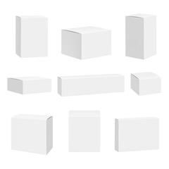 blank white box. packages container quadrate boxes detailed realistic vector mockup. package mockup,