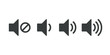 Sound volume icons. Vector isolated sound volume up, down or mute control buttons set