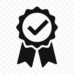 quality icon, certified check mark ribbon label. vector premium product certified or best choice rec