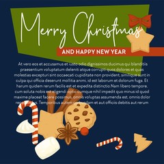 Wall Mural - Merry Christmas poster with text sample and symbols