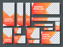 Set Of Orange Yellow Vector Web Banners With Place For Photo.