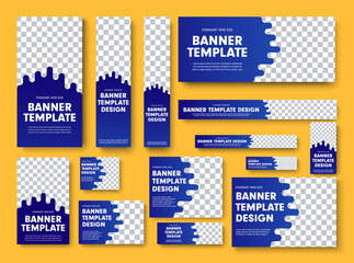 Poster - Set of blue vector web banners with place for photo.