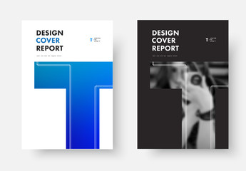Poster - Black and white vector cover design of the annual report with the letter T.