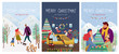 cute new year and christmas vector illustrations of a loving happy family on a winter vacation, mom, dad and child are walking in nature, play with the baby at home and decorating a Christmas tree