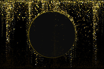 Wall Mural - Gold glitter confetti texture on a black background. Golden explosion of confetti. Golden grainy dust abstract texture on a black background. Christmas background design element. Vector illustration.