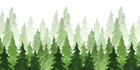 Wall Mural - Watercolor green pine trees. Christmas and New Year illustration