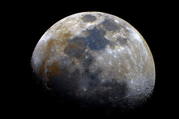 Wall Mural - waxing gibbous mineral moon taken at 1500 mm with telescope, with its natural colors and craters det
