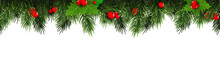 Horizontal Christmas Border Frame With Fir Branches, Pine Cones, Berries. Vector Illustration.