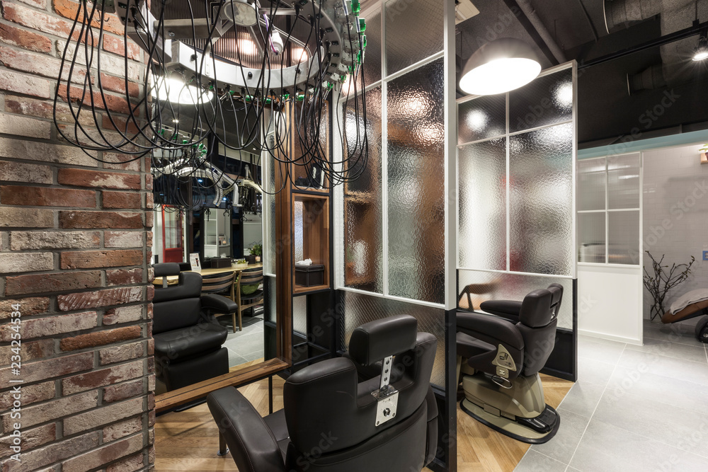 vintage style barber shop interior design idea. Stock Photo | Adobe Stock