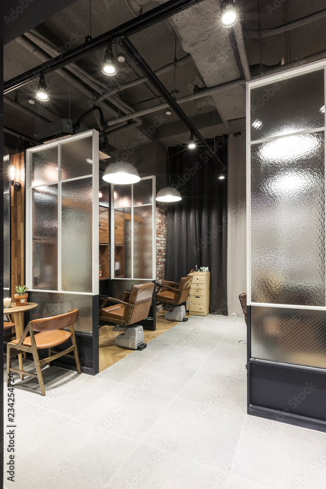 vintage style barber shop interior design idea. Stock Photo | Adobe Stock