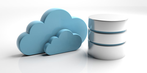 Poster - database symbol and storage cloud isolated on white background. 3d illustration