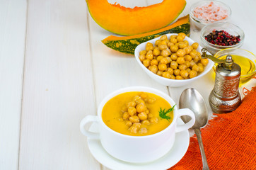 Poster - Vegetarian dishes. Pumpkin cream soup with chickpeas