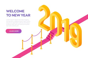 Wall Mural - welcome 2019 isometric creative numbers. red carpet to the 2019 new year. path to new year. creative