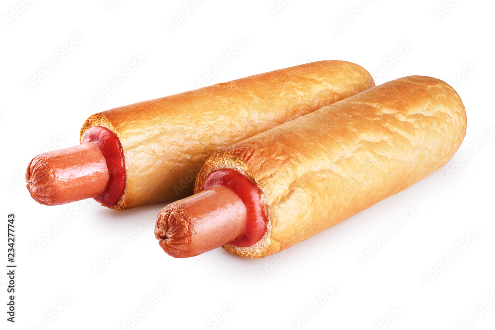 French hot dog isolated on white background. - obrazy, fototapety, plakaty 
