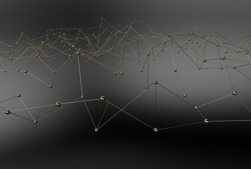 Modern digital abstract gold atomic cell on gray background. 3D render
