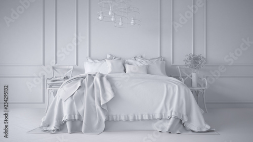 Total White Project Of Vintage Classic Bedroom With Soft Bed