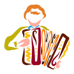 Wall Mural - Young man playing the accordion, colorful pattern