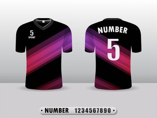 Wall Mural - Black and purple football club t-shirt sport design template. Inspired by the abstract. Front and back view. Vector Illustration EPS10.