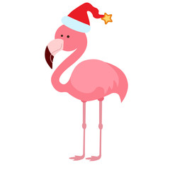 Wall Mural - flamingo with elf hat illustration