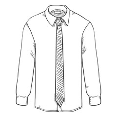 Wall Mural - Vector Sketch Long-sleeve Classic Men Shirt with Necktie