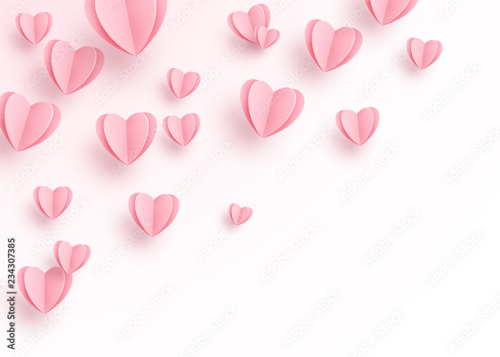 Heart background with light pink paper cut hearts. Love pattern for ...