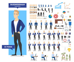 Wall Mural - Businessman character in suit set for animation.