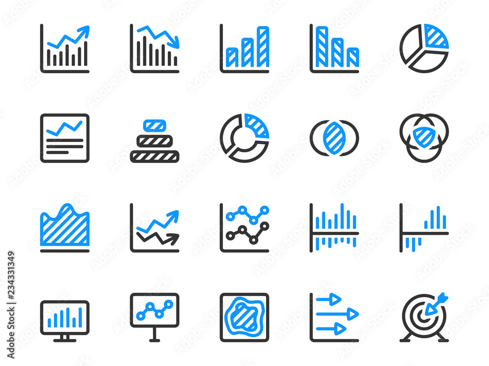 Set of chart vector icons for statistics and reports. Collection of ...