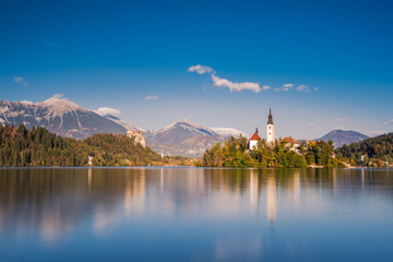 Sticker - Church on island of lake Bled, long exposure, Slovenia