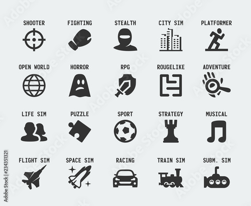 Cuadros en Lienzo Video game genres vector icons set